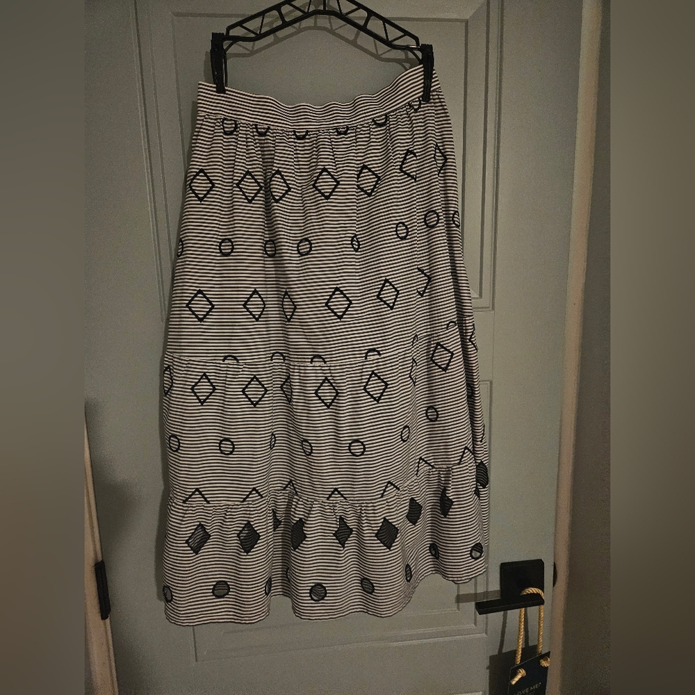 Madewell Blue and White Geometric A-Line Skirt